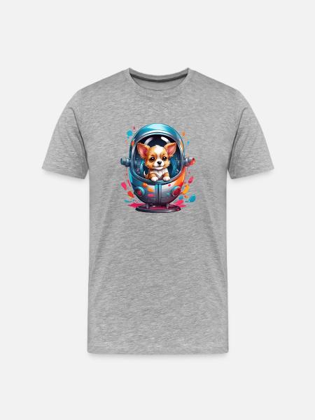 Chiot de l’espace en combinaison spatiale - T-shirt bio Premium Homme - gris chiné
