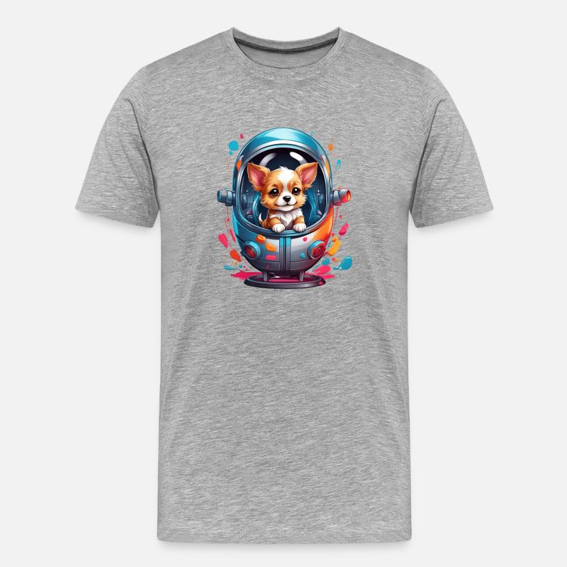 Chiot de l’espace en combinaison spatiale - T-shirt bio Premium Homme - gris chiné