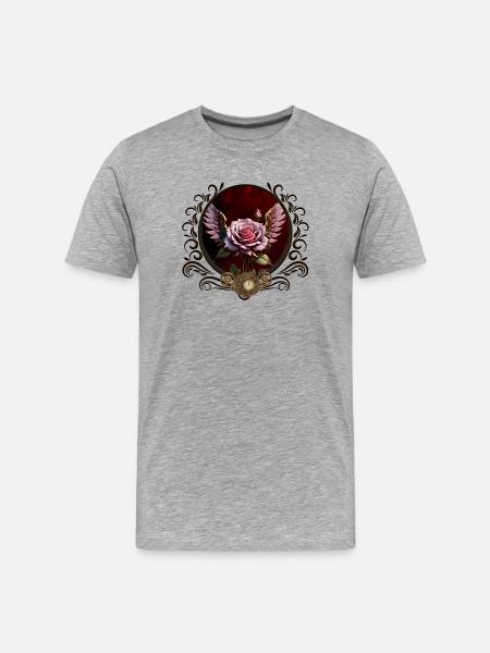 Wonderful steampunk rose with wings. - Men's Premium Organic T-Shirt - heather grey