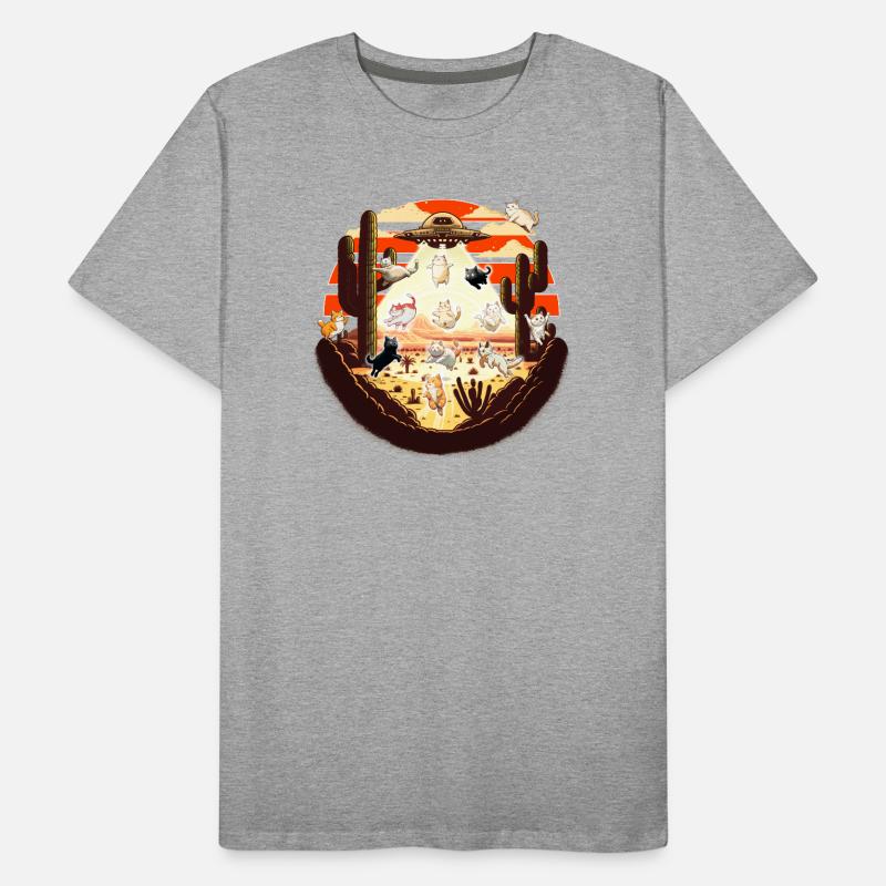 Des chats dans le coucher de soleil du désert d’OVNI T-shirt bio Premium Homme