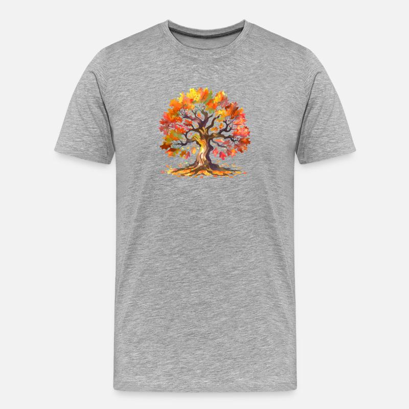 Eiche mit Herbstlaub Aquarell - Männer Premium Bio T-Shirt - Grau meliert