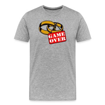 Enterrement de vie de garçon Bouclier de mariage Game over (25) - T-shirt bio Premium Homme - gris chiné - Devant - Damien (186cm)