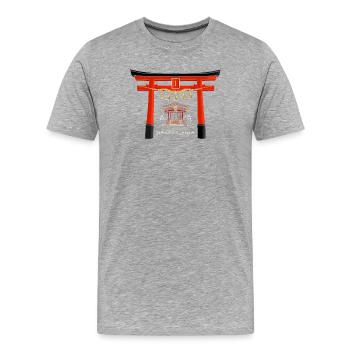 Hakone - jinja, torii, Lac Ashi, Japon Dessin - T-shirt bio Premium Homme - gris chiné - Devant - Damien (186cm)