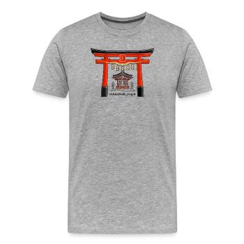 Hakone - jinja, torii, Lac Ashi, Japon Dessin - T-shirt bio Premium Homme - gris chiné - Devant - Damien (186cm)