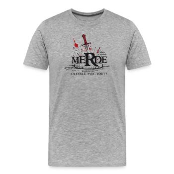 Moi je réponds merde, ça colle avec tout ! humour - T-shirt bio Premium Homme - gris chiné - Devant - Damien (186cm)