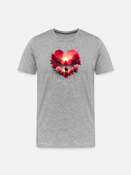 Romantic Sunset Heart Scene - Men's Premium Organic T-Shirt - heather grey