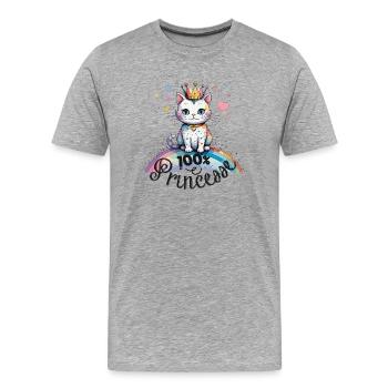 100% princesse, humour de chat ! - T-shirt bio Premium Homme - gris chiné - Devant - Damien (186cm)