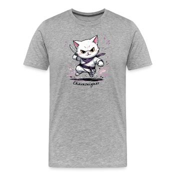 Chat maître de combat, ça va saigner ! humour - T-shirt bio Premium Homme - gris chiné - Devant - Damien (186cm)