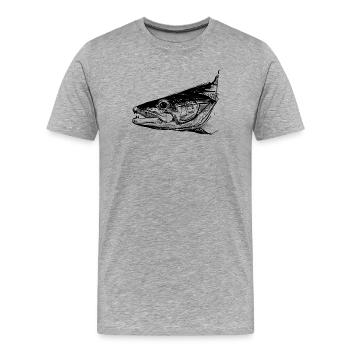 Sandre - Pêche au sandre - Poisson préféré - T-shirt bio Premium Homme - gris chiné - Devant - Damien (186cm)