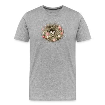 Nid d’oiseau ou panier de Pâques avec des fleurs séchées - T-shirt bio Premium Homme - gris chiné - Devant - Damien (186cm)