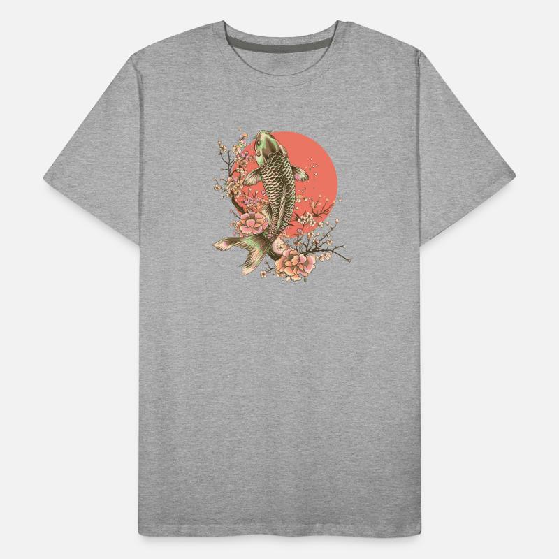 Elegant Fish with Cherry Blossoms Design Men's Premium Organic T-Shirt