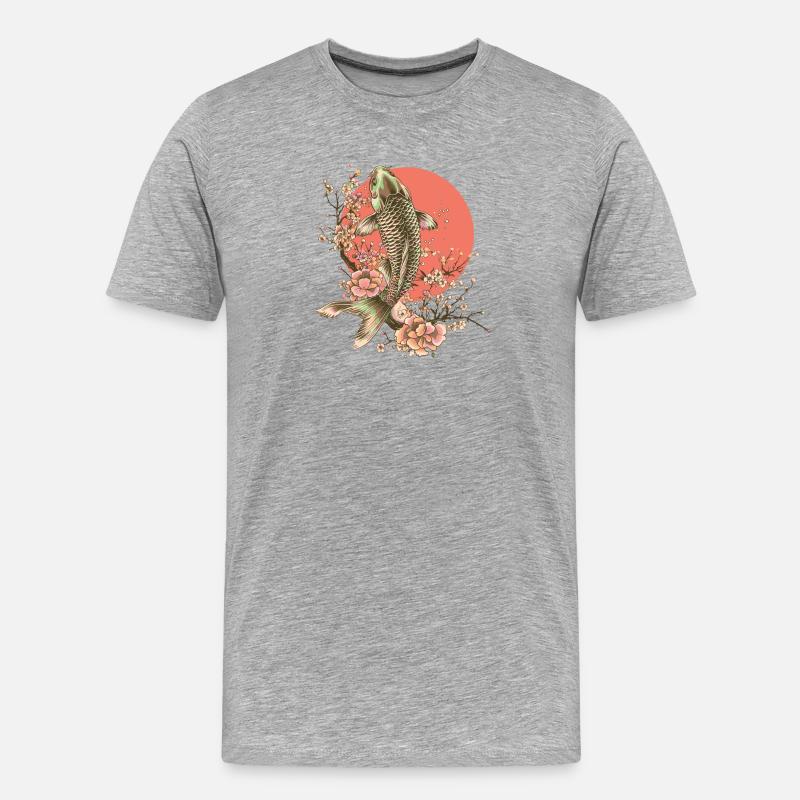 Eleganter Fisch mit Kirschblüten Design - Männer Premium Bio T-Shirt - Grau meliert