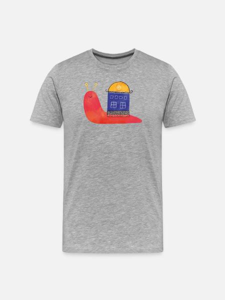 Schnecke mit Haus – Lustiges Design 🐌🏡 - Männer Premium Bio T-Shirt - Grau meliert
