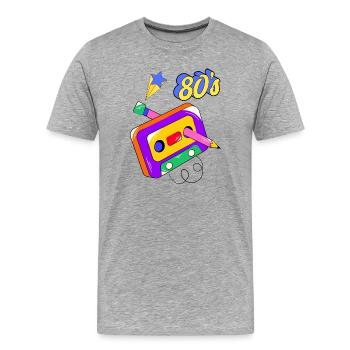 années 80, cassette audio, rétro, vintage - T-shirt bio Premium Homme - gris chiné - Devant - Damien (186cm)