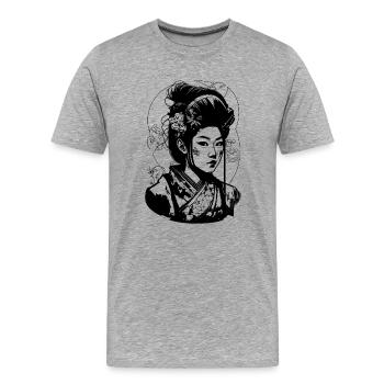 Comic drawing of a Japanese manga geisha - Men's Premium Organic T-Shirt - heather grey - Front - Damien (186cm)