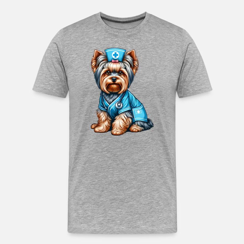 Yorkshire Terrier Krankenschwester - Männer Premium Bio T-Shirt - Grau meliert