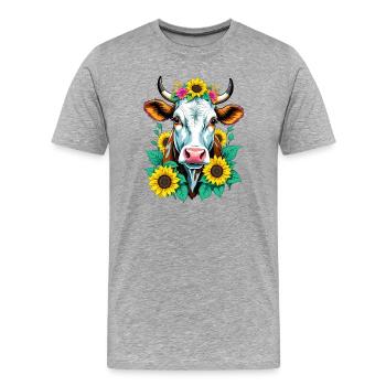 Vache aux tournesols - T-shirt bio Premium Homme - gris chiné - Devant - Damien (186cm)