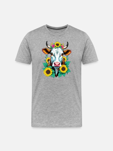 Cow with sunflowers - Men's Premium Organic T-Shirt - heather grey