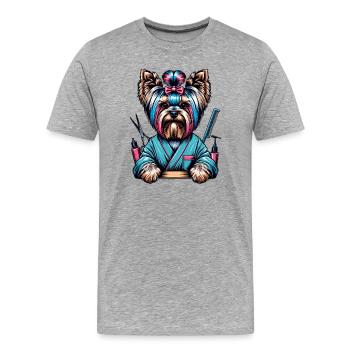 Yorkshire Terrier Friseurin - Männer Premium Bio T-Shirt - Grau meliert - Vorne - Damien (186cm)