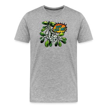 Mistelzweig Now Kiss Me PopArt - Männer Premium Bio T-Shirt - Grau meliert - Vorne - Damien (186cm)