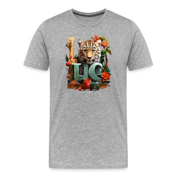Tiger und Blumen Liebe - Männer Premium Bio T-Shirt - Grau meliert - Vorne - Damien (186cm)