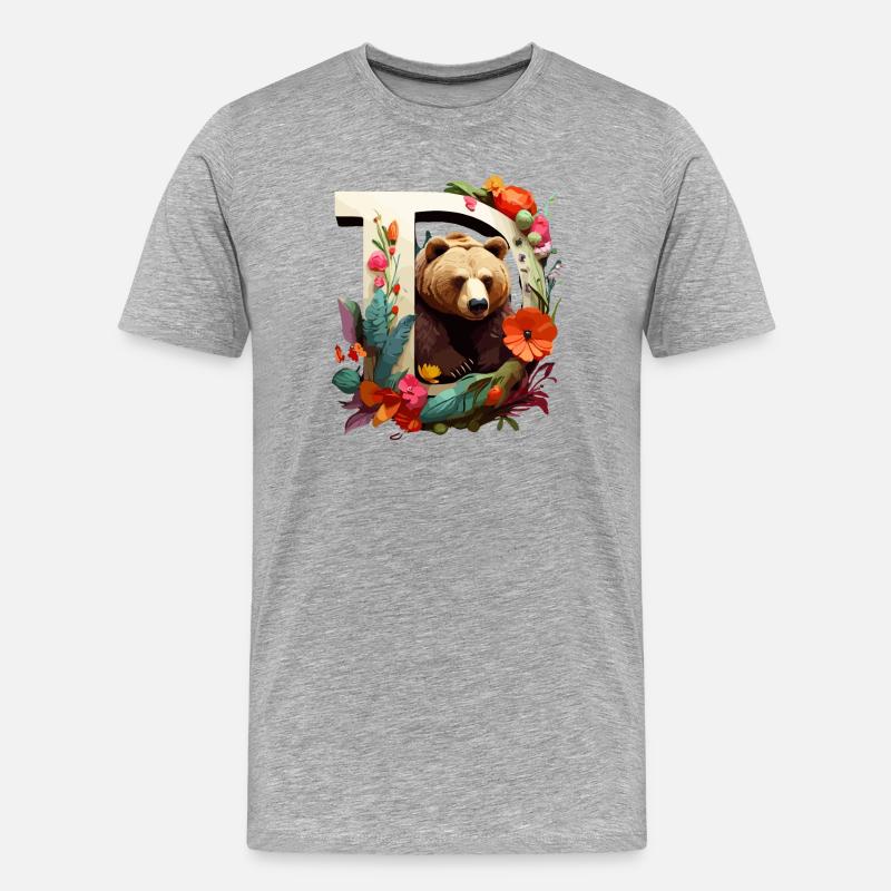 Bär Illustration mit blumigem Bilderrahmen - Männer Premium Bio T-Shirt - Grau meliert
