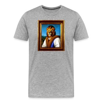 Löwenporträt – Königlicher Stil der Renaissance - Männer Premium Bio T-Shirt - Grau meliert - Vorne - Damien (186cm)