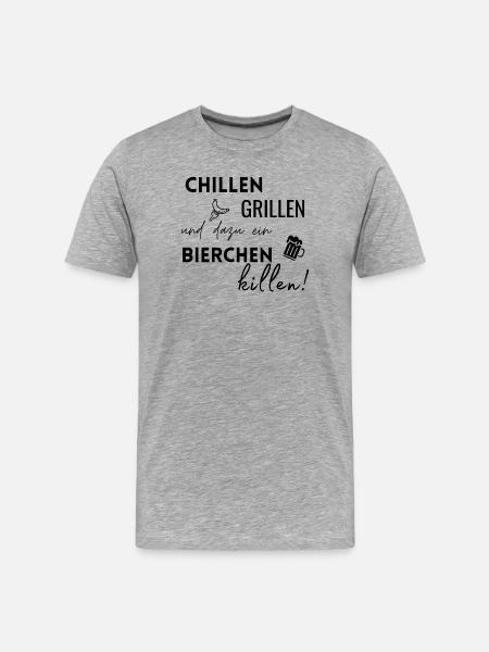 Chillen Grillen Bierchen killen - Männer Premium Bio T-Shirt - Grau meliert