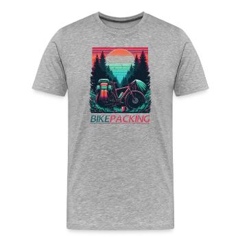Sunset Bikepacking Forest - Männer Premium Bio T-Shirt - Grau meliert - Vorne - Damien (186cm)