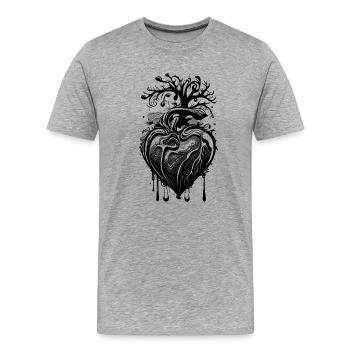 Herz mit Wurzeln und Ästen - Männer Premium Bio T-Shirt - Grau meliert - Vorne - Damien (186cm)