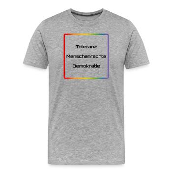 Regenbogen Toleranz Menschenrechte Demokratie - Männer Premium Bio T-Shirt - Grau meliert - Vorne - Damien (186cm)