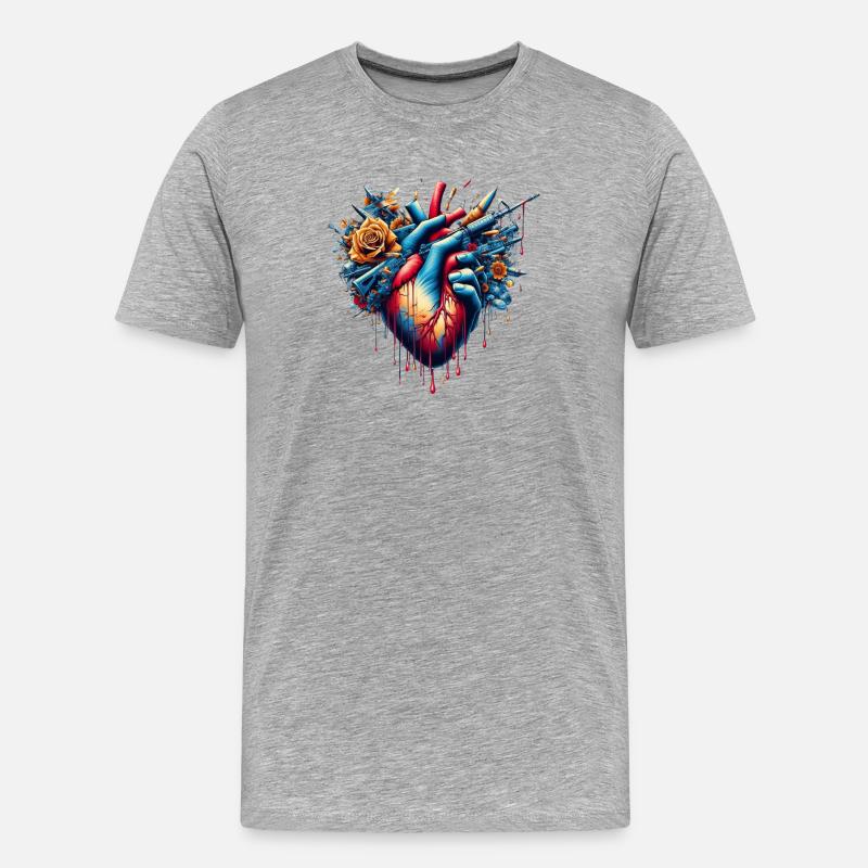 Anti-Kriegs-Herz - Männer Premium Bio T-Shirt - Grau meliert