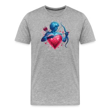 Mythique Cupidon avec cœur et arc - T-shirt bio Premium Homme - gris chiné - Devant - Damien (186cm)