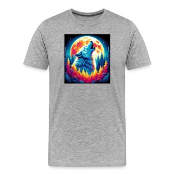 Wolf howls at the moon - Men's Premium Organic T-Shirt - heather grey - Front - Damien (186cm)