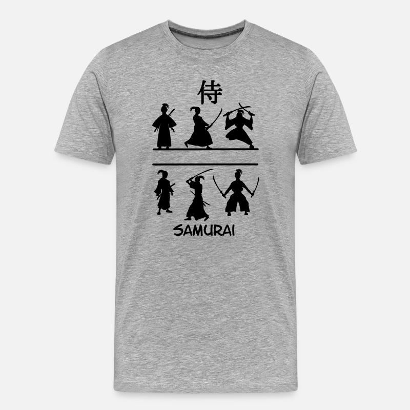 Samurai mit Schwertern - Männer Premium Bio T-Shirt - Grau meliert