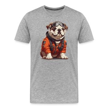 Adventurer Bulldog with Glasses in Expedition Clothes - Men's Premium Organic T-Shirt - heather grey - Front - Damien (186cm)
