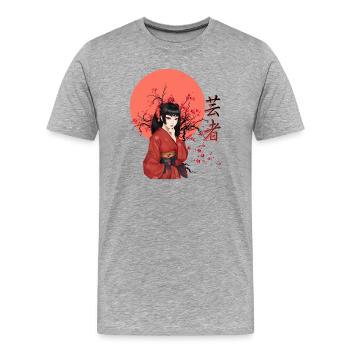 Geisha | Schönes Sakura-Mädchen | Orientalische Vibes - Männer Premium Bio T-Shirt - Grau meliert - Vorne - Damien (186cm)