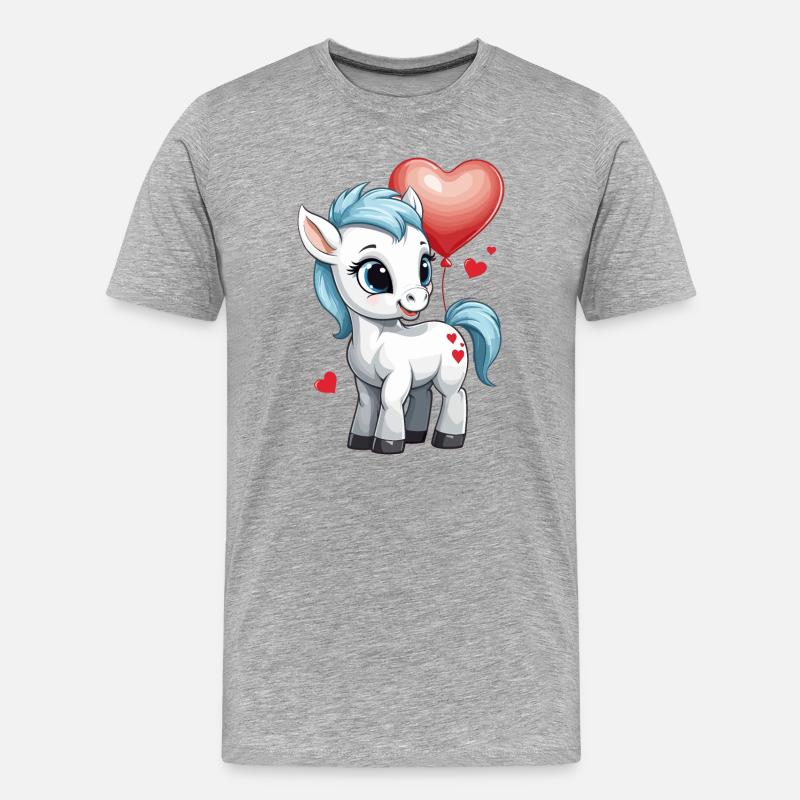 Süßes Pony mit Herz - Männer Premium Bio T-Shirt - Grau meliert