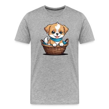 Cute dog in dog basket - Men's Premium Organic T-Shirt - heather grey - Front - Damien (186cm)