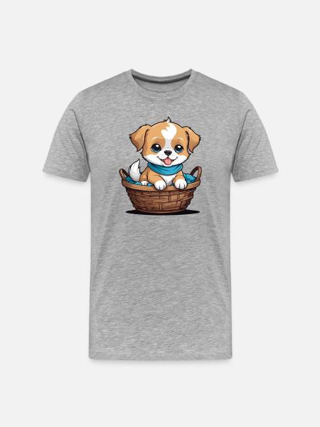 Cute dog in dog basket - Men's Premium Organic T-Shirt - heather grey