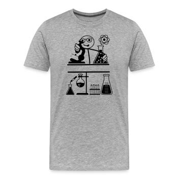 Laboratoire avec des hommes-bâtons regardant dans un microscope - T-shirt bio Premium Homme - gris chiné - Devant - Damien (186cm)