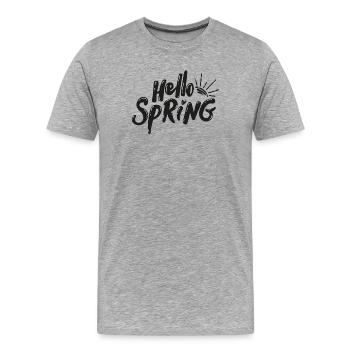 Bonjour printemps saison Bloom lettrage - T-shirt bio Premium Homme - gris chiné - Devant - Damien (186cm)