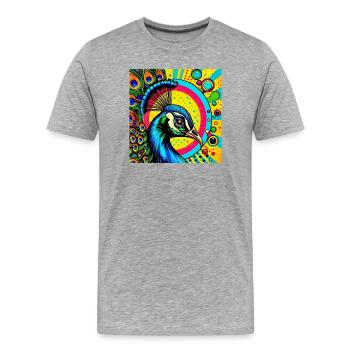 Paon Pop Art - T-shirt bio Premium Homme - gris chiné - Devant - Damien (186cm)