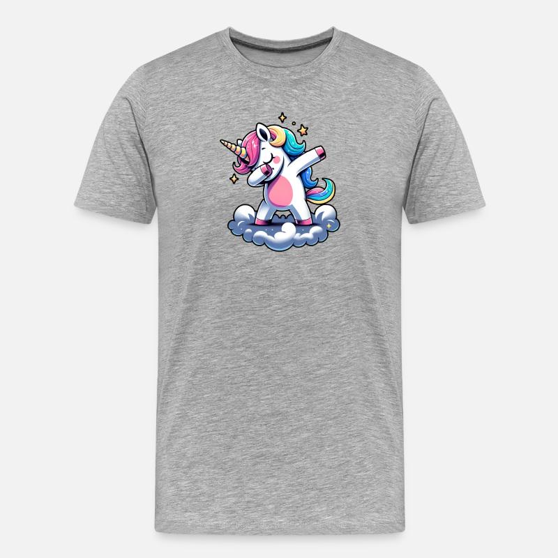 Regenbogen Einhorn Tanz - Männer Premium Bio T-Shirt - Grau meliert