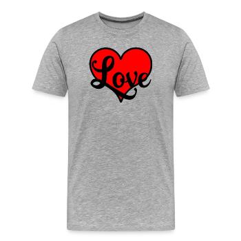 Coeur rouge avec le texte 'Love' - T-shirt bio Premium Homme - gris chiné - Devant - Damien (186cm)