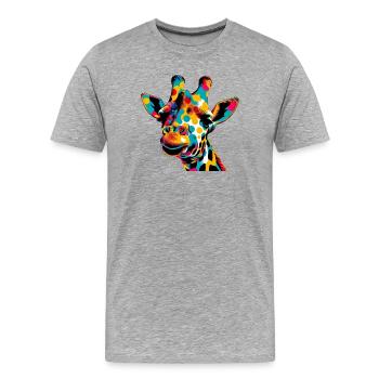 Girafe Pop Art - T-shirt bio Premium Homme - gris chiné - Devant - Damien (186cm)