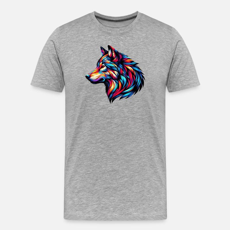 Wolf - Männer Premium Bio T-Shirt - Grau meliert
