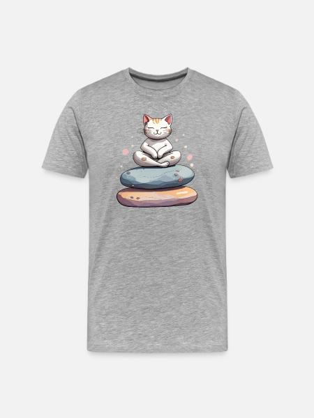 Zen Cat in Meditation - Men's Premium Organic T-Shirt - heather grey