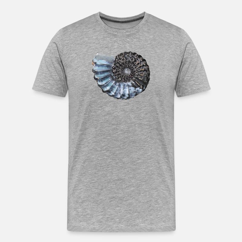 Ammonit mit wunderschöner Lobenlinie - Männer Premium Bio T-Shirt - Grau meliert