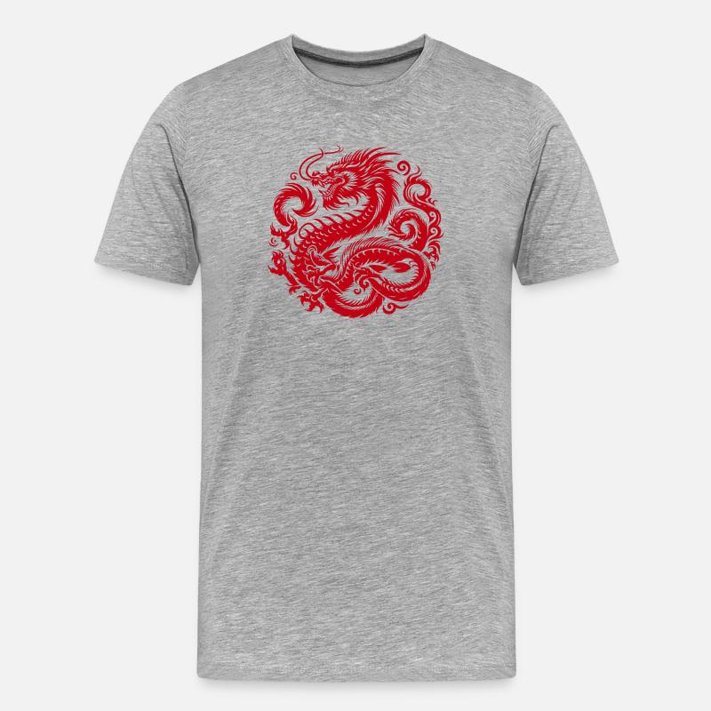 Chinesisches Drachen-Tattoo - Männer Premium Bio T-Shirt - Grau meliert